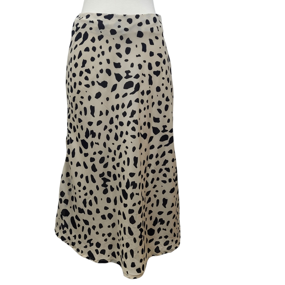 Japna Cream Black Spotted Animal Print Cheetah Midi Trumpet Skirt Size Medium - Picture 8 of 10
